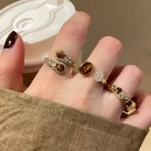 Maillard snakeshaped tiger eye stone open ring for women highend unique design retro index finger ring light luxury ring