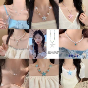 New dancing starfish necklace holiday stacked necklace summer seaside fresh dopamine color y2k clavicle chain