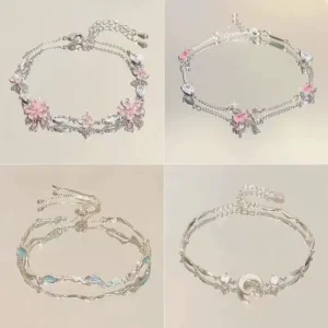 Pink zircon cherry blossom bow bracelet for women ins niche light luxury temperament highend cool feeling bestie jewelry trendy