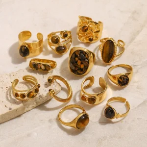Jieding European and American stainless steel tiger eye stone ring highend middleaged ring titanium steel hand decoration crossborder jewelry rings