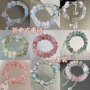 Forest style butterfly glazed green bracelet bracelet half bracelet for men and women with trendy temperament and white crystal gift for best friends and accessories