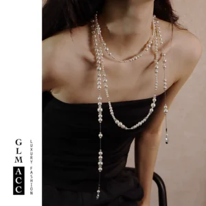 Crossborder European and American broken layered pearl sweater chain threelayer asymmetric necklace womens French multilayered pearl necklace