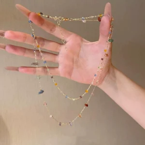 Meet the Rainbow Dopamine Colored Square Stone Necklace Sweet and Exquisite in Summer Versatile and Stackable Clavicle Chain