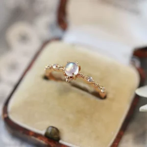 High imitation natural blue moonstone open ring ring for women adjustable goldplated highend Japanese light luxury inlaid with gemstones