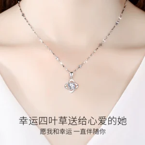 Fourleaf clover 999 sterling silver necklace womens light luxury niche 2023 new birthday and Valentines Day gift for girlfriend