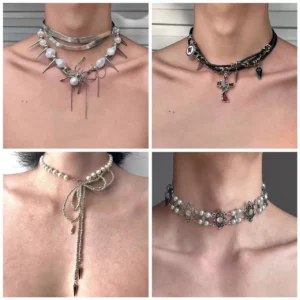 Alloy heavy industry rivet leather collar dark punk European female y2k subculture niche design necklace clavicle chain