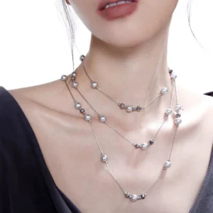 Highend gray pearl necklace long style multiple ways to wear sweater chain niche design light luxury clavicle chain necklace