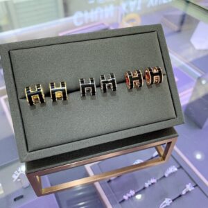 p130Hermes Classic Black H Enamel Oval Stud EarringsSpot platinum rose gold gold all