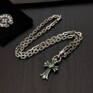 p130 New Quality Come Hearts classic retro necklace green diamond peach heart cross pendant concave and convex shapes with different pattern design styles showing a distinctive cross The Scout flower is the symbol so it is more durable Patternmaking Come Hearts distinguishes the ordinary light version in the market Match the version and standard quality Look at the printing details The degree of retro gray oxidation Seiko version   Purely handmade  open mold Trendy and fashionable musthave Can be worn by both men and women Same style for couples Official website original version Rock punk Thai silver style Retro elements Trendy and versatile