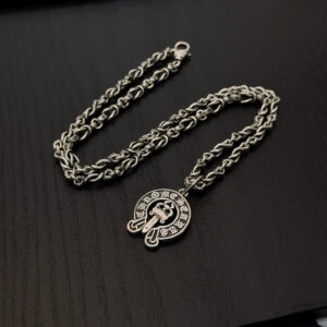 p130 New Quality Come Hearts classic retro necklace horseshoe print sword pendant concave and convex shapes different pattern design styles showing a distinctive cross Scout flower is the symbol so it is more durable Patternmaking Come Hearts distinguishes the ordinary light version in the market Match the version and standard quality Look at the printing details the degree of retro gray oxidation Seiko version   Purely handmade  open mold Trendy and fashionable musthave Can be worn by both men and women Same style for couples Official website original version Rock punk Thai silver style Retro elements Trendy and versatile