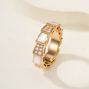 p120 Green Shell p145Wide natural stone diamond snake ring size 5678 US